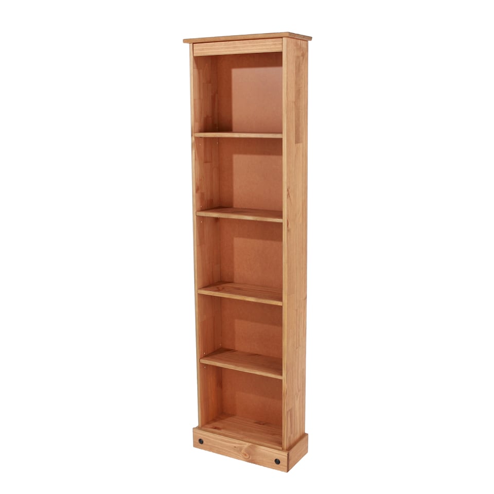 image 1 of Corona 5-Shelf Tall Narrow Bookcase - Premium Wax Top with Solid Pine Construction and Practical Shelving | Brown | Antique Waxed Pine | One Size | 1
