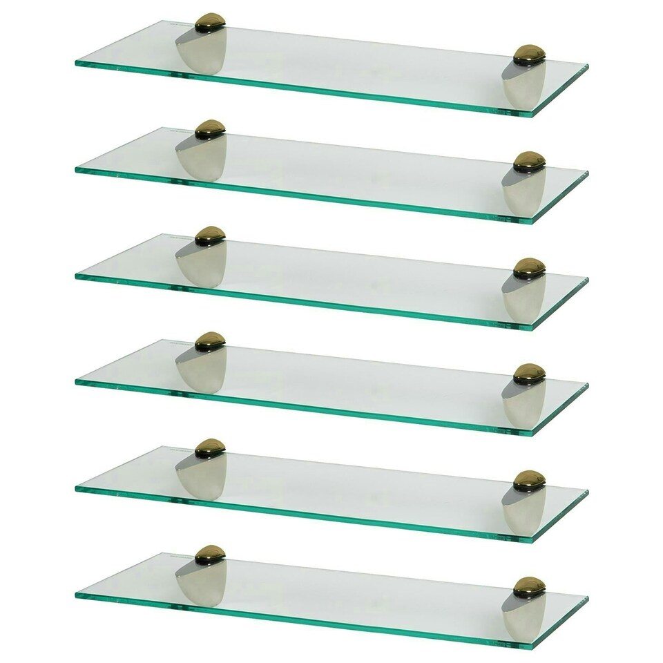 image 1 of Harbour Housewares Floating Glass Bathroom Shelves - 50cm - Clear/Gold - 6pc Storage Set Gold