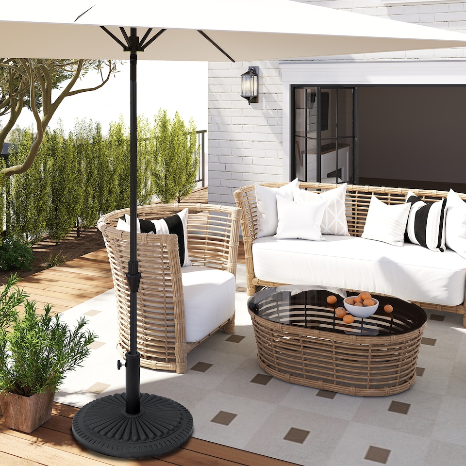 image 1 of Outsunny 14KG Round Garden Parasol Base, Fits 35mm, 38mm, 48mm Pole - Black | Black | Black
