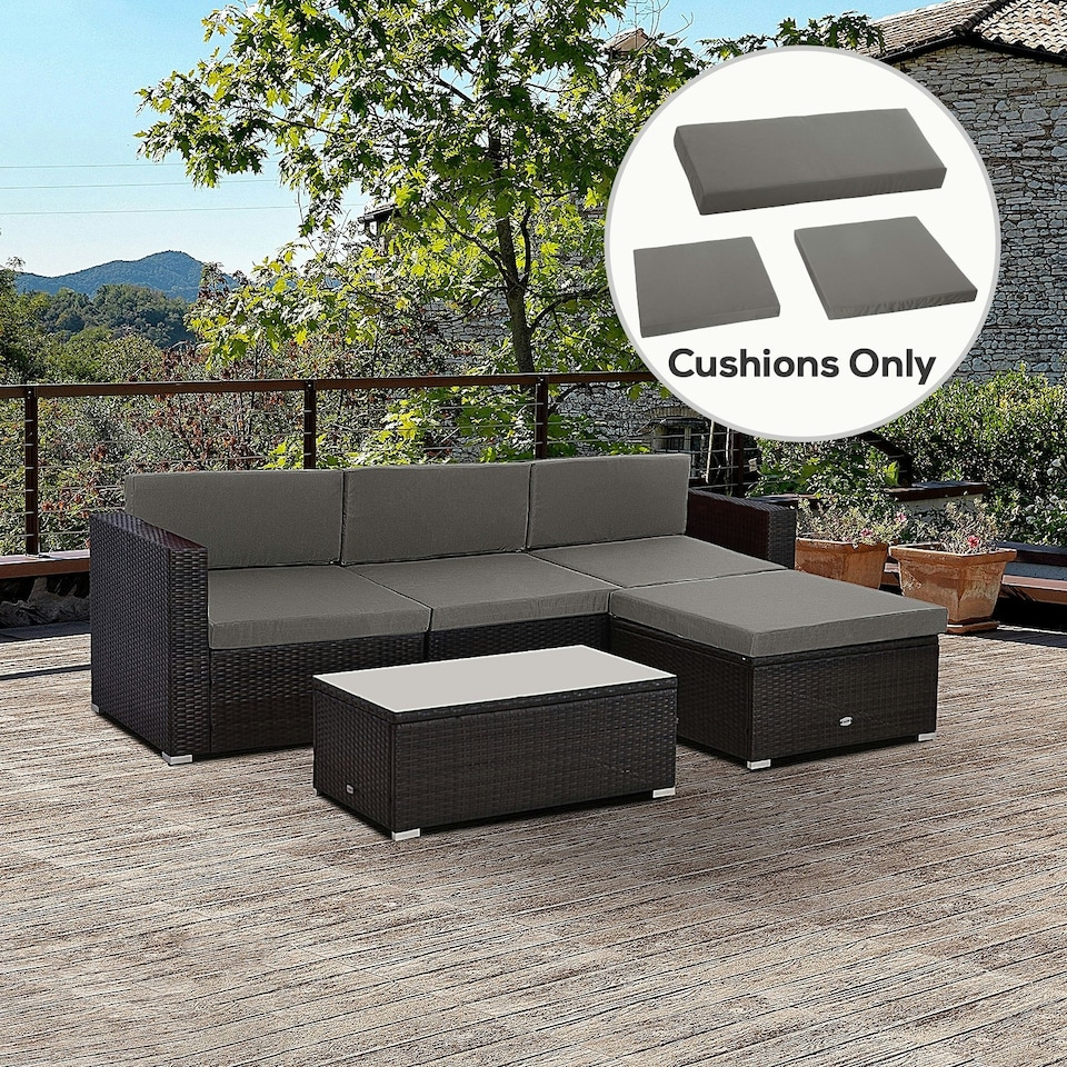 image 1 of Outsunny 3PCs Rattan Garden Seat Cushions Pads for Patio Furniture, Grey