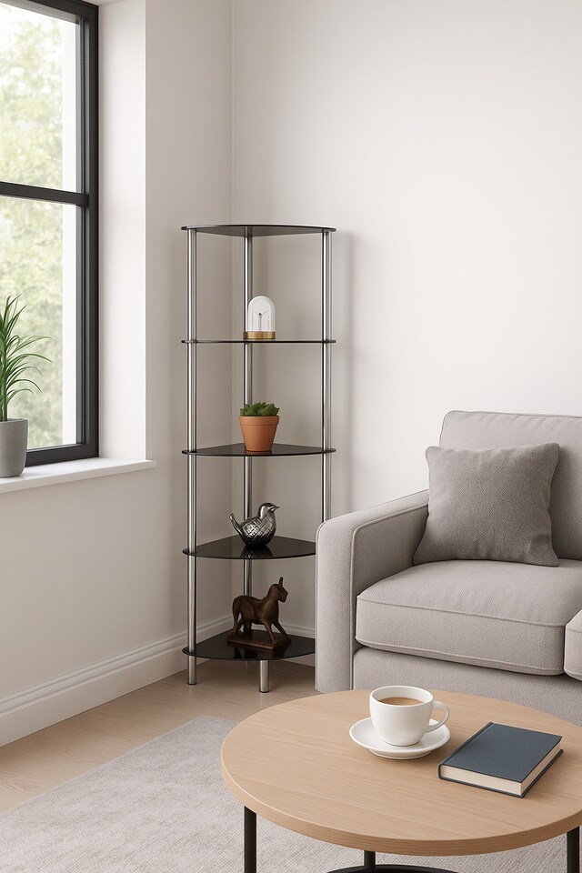 image 1 of 5-Tier Black glass corner rack-Polo 5Tier Display Glass Unit/Bathroom Rack