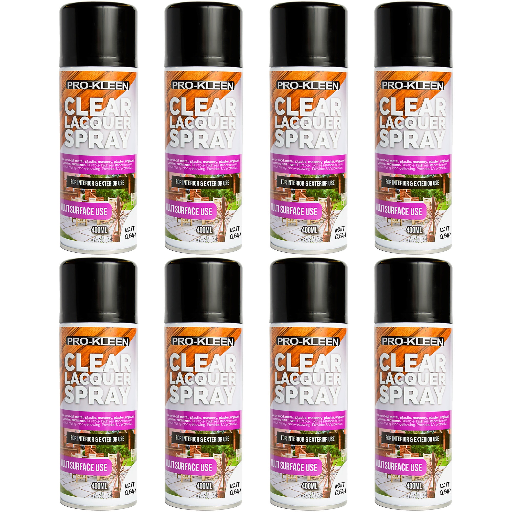 Pro-Kleen Clear Matt Lacquer Spray 400ml x8 Protects & Seals Fast Drying Formula