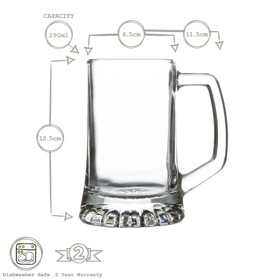 image 1 of Bormioli Rocco Stern Tankard Glass Beer Mugs - 270ml - Pack of 2 Clear