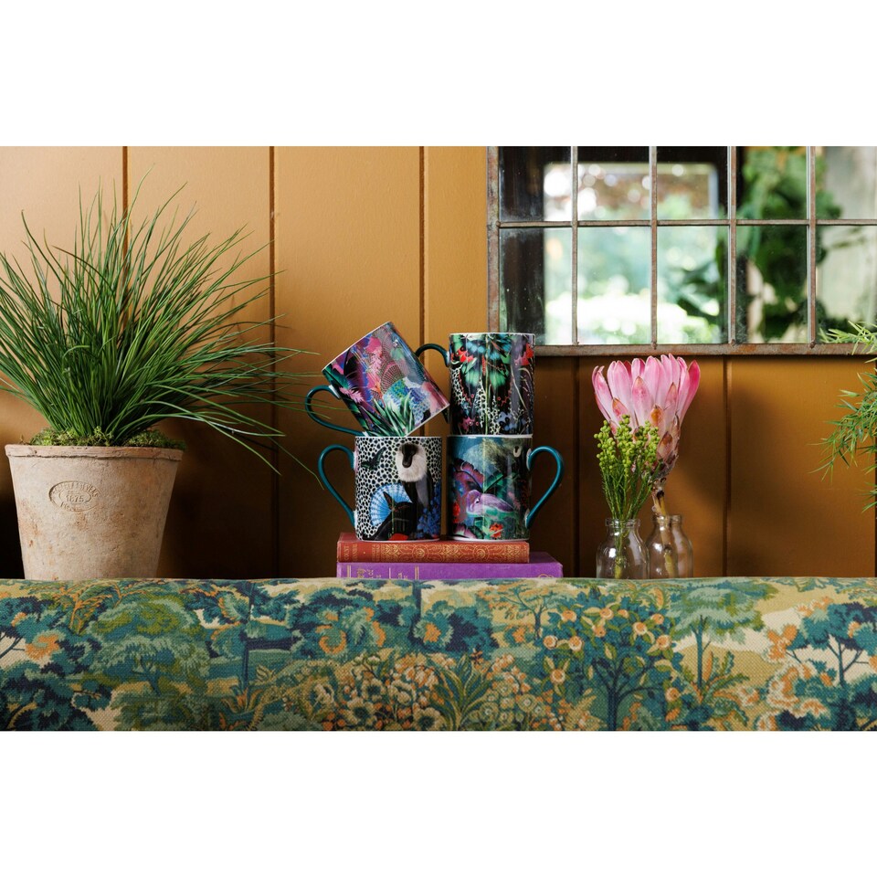 image 1 of Mikasa x Sarah Arnett Porcelain Mug, 350ml, Peacock Print Green