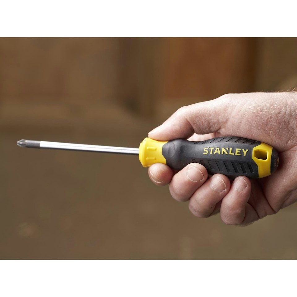 image 1 of Stanley Hand Tools Cushion Grip Screwdriver, Pozidriv Tip - Multi Colour - PZ2 x 100mm