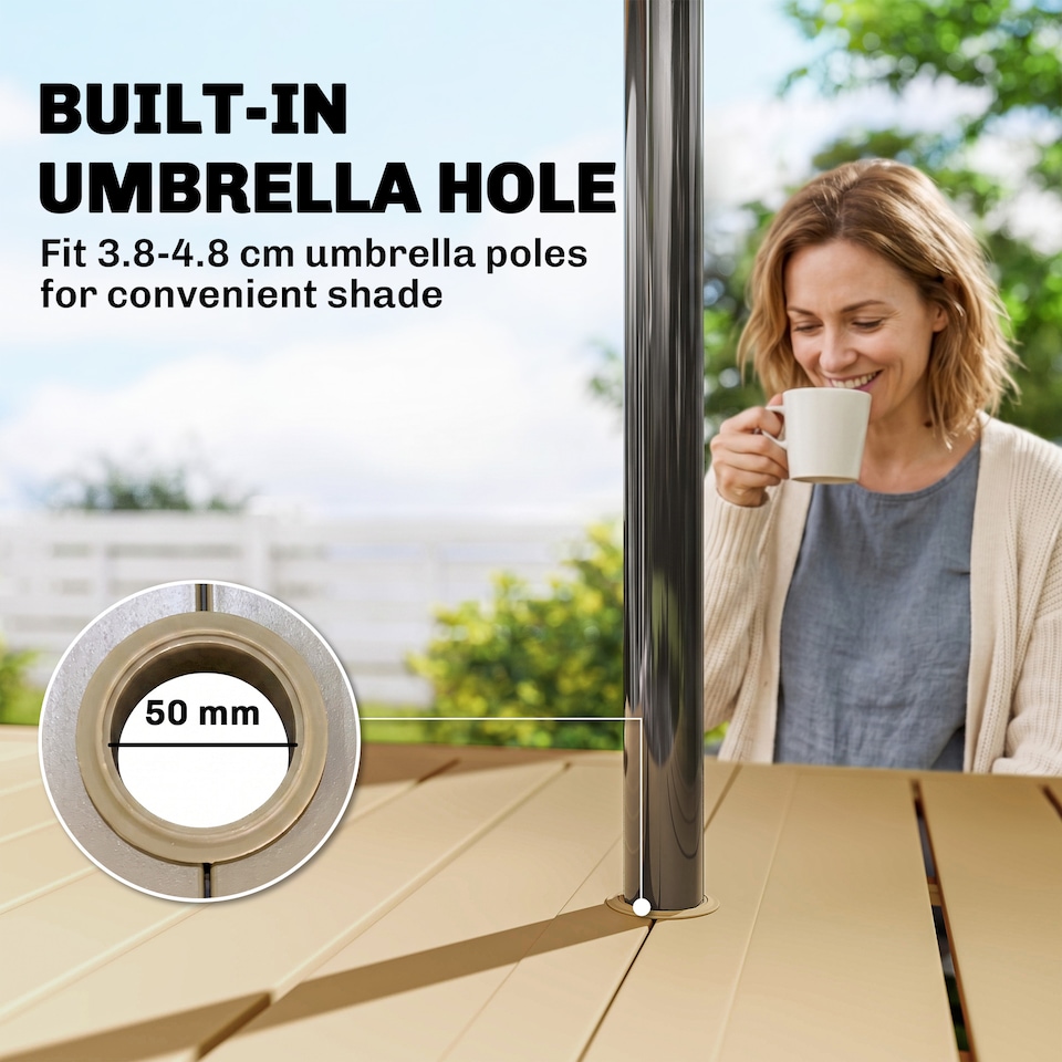 image 1 of Outsunny 150 x 90cm Garden Dining Table with Parasol Hole, Table Only, Brown