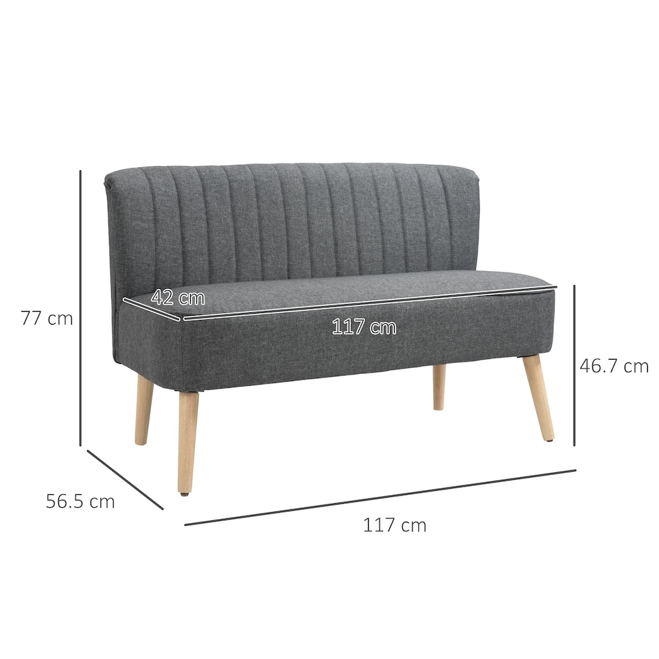 image 1 of HOMCOM Linen-Feel Double Sofa w/ Wood Frame Padding Back, Grey