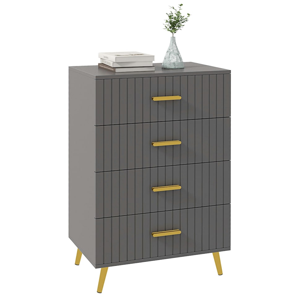 image 1 of HOMCOM Bedroom Chest of Drawers, 4-Drawer Dresser with Aluminium Legs