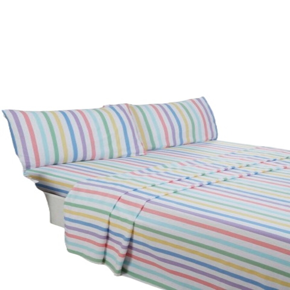 image 1 of Candy Stripe Pure Cotton Duvet Cover Sheet Set Multi | Single
