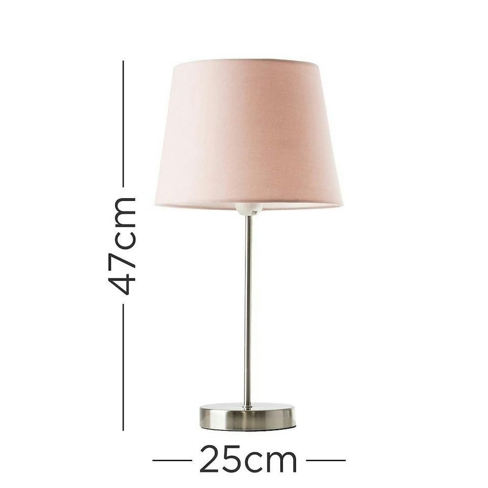 image 1 of ValueLights Modern Pair Of Satin Silver Table Lamps With Pink Shades | Pink