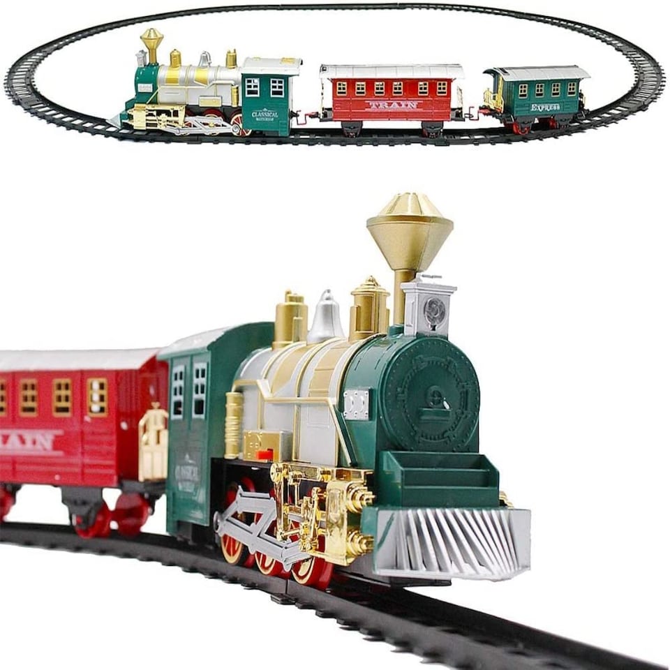 image 1 of 13-Piece Classic Toy Train Set for Kids With Light Smoke Realistic Sounds & 11ft Track Perfect for Christmas Display & Year Round Play