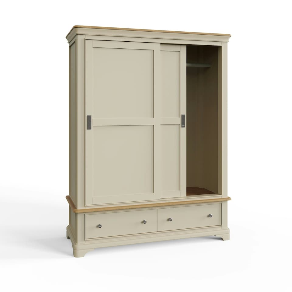 image 1 of Faire 150cm Sliding Combination Wardrobe in Putty with Oak Top Grey