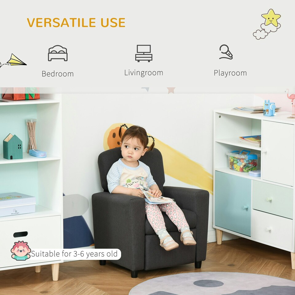 image 1 of HOMCOM Kids Armchair Children Recliner Sofa Lounger Chair w/ Footrest Grey