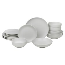 Coloured Stone Ceramic Dinnerware Crockery Plates Bowls Dining Set | White | 16 Pcs White | 16