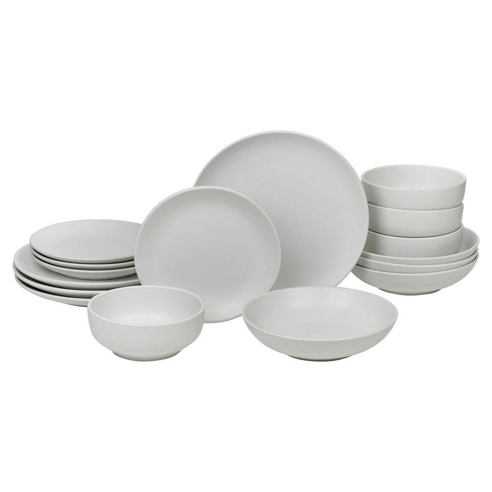 image 1 of Coloured Stone Ceramic Dinnerware Crockery Plates Bowls Dining Set | White | 16 Pcs White | 16
