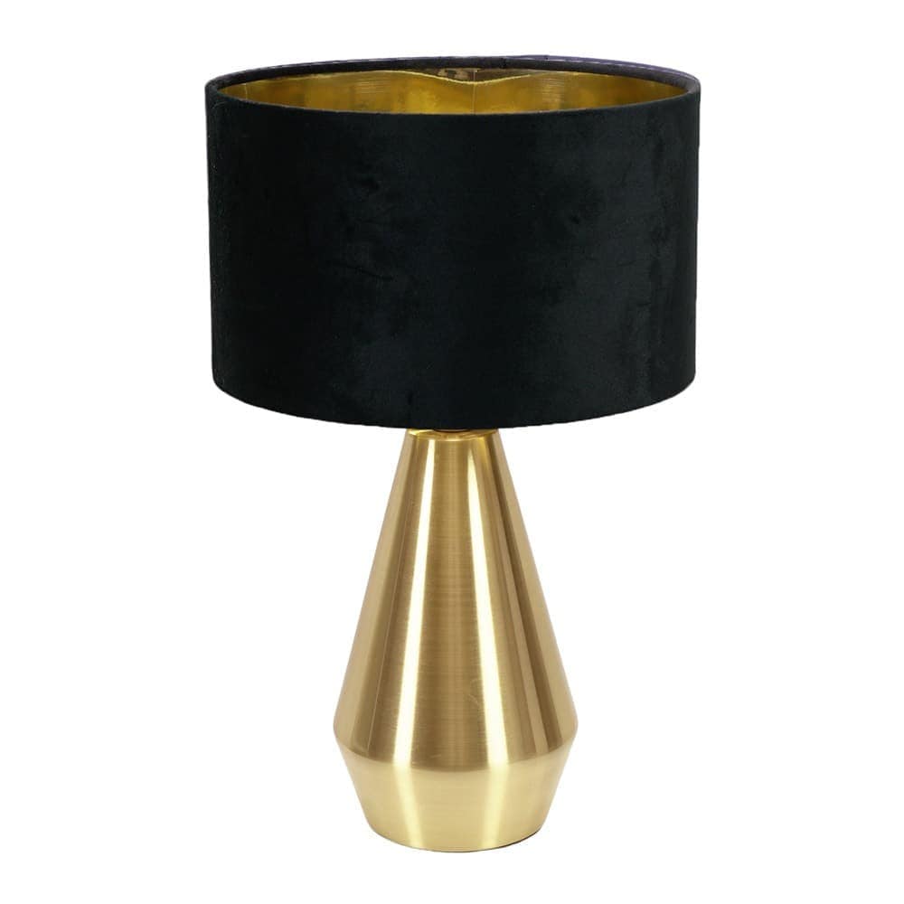 ValueLights Jax Gold Dimmable Touch Table Lamp with Velvet Drum & Gold Inner Lamp Shade in Black