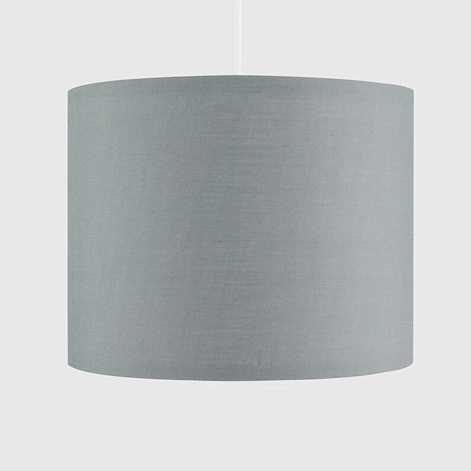 image 1 of CGC LUPO Luxury Grey Cotton & Silver Inner Round Pendant Drum Lamp Shade Grey