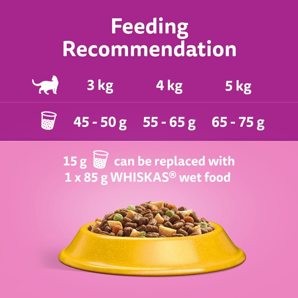 image 1 of 7kg Whiskas 1+ Adult Complete Dry Cat Food Chicken Bulk Pack Cat Biscuits
