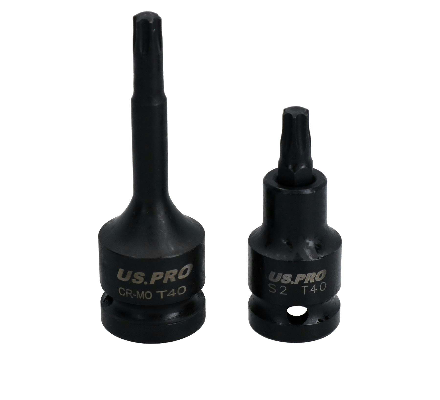 image 1 of T40 Short (53mm) + Long (78mm) Impacted Torx Star Male Bits Sockets 1/2" Drive