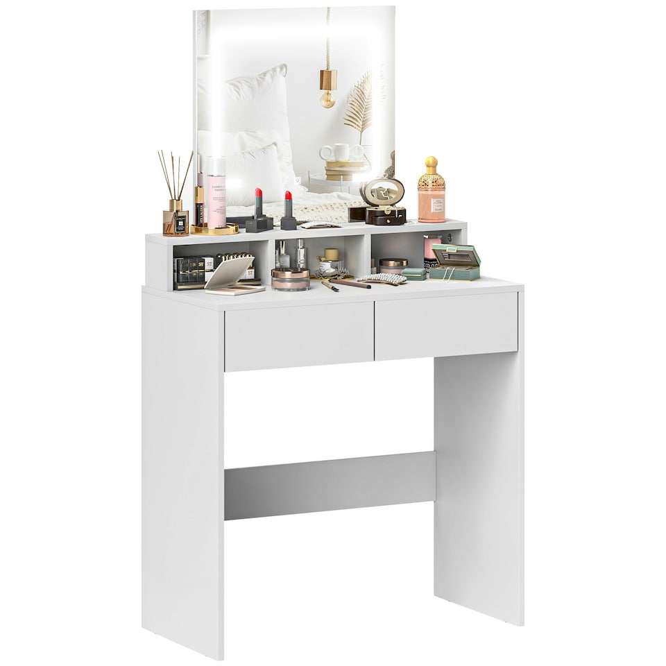 image 1 of HOMCOM Dressing Table with Mirror, LED Lights, Drawers, for Bedroom