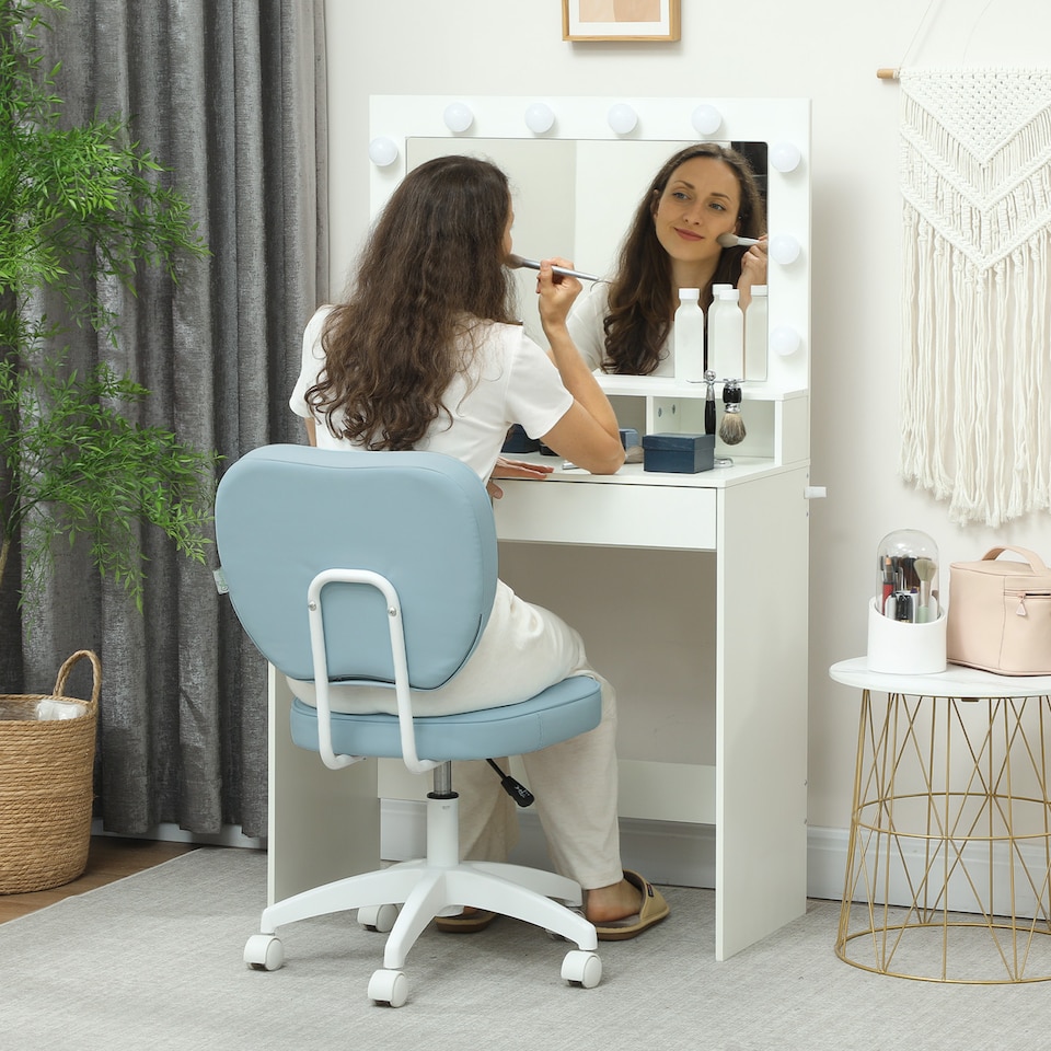image 1 of Vinsetto Vanity Task Chair with Adjustable Height, Armless, Blue | Blue