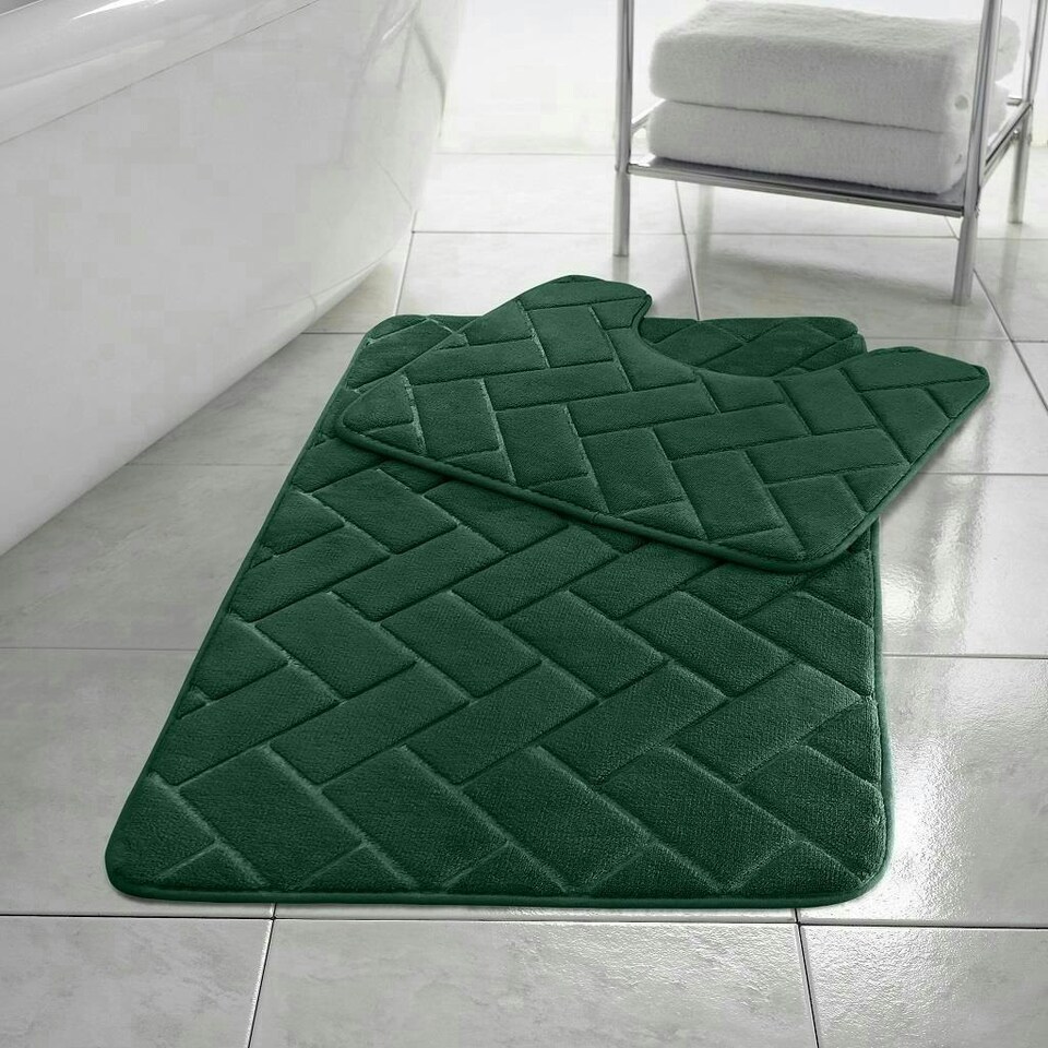 image 1 of Memory Foam BLOCKS Bath Mat Set Dark Green