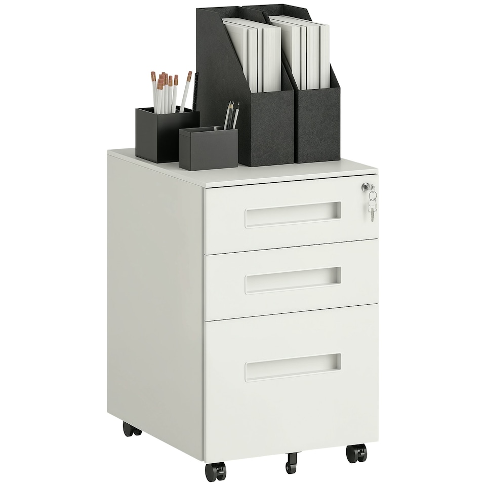 image 1 of Vinsetto Lockable Mobile Filing Cabinet w/ 3 Drawers 39 x 48 x 60 cm White