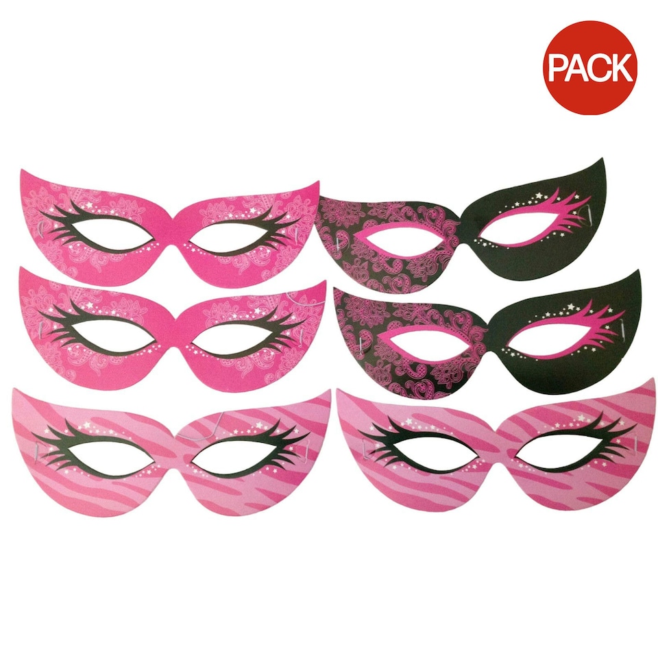 Eurowrap Hen Night Eye Mask (Pack of 6) - Bright Pink/Black - One Size