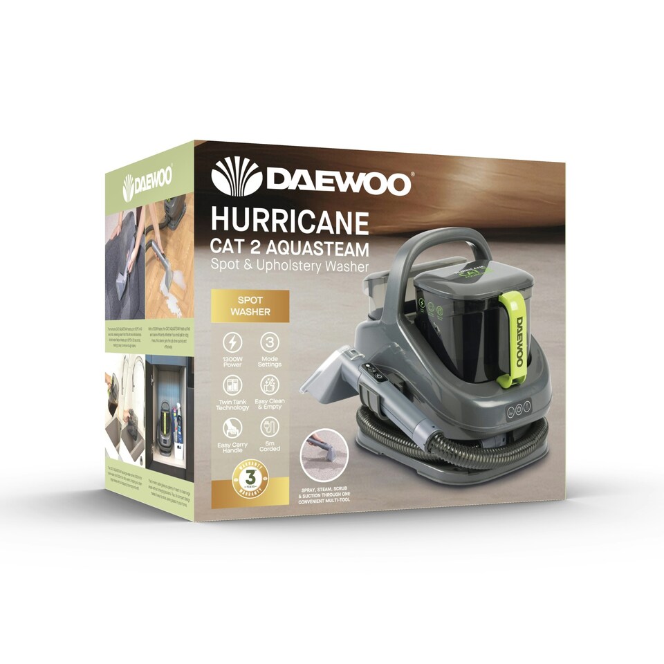 image 1 of Daewoo AquaSteam Upholstery Steam Cleaner Spot Washer & Carpet Stain Remover 1300W