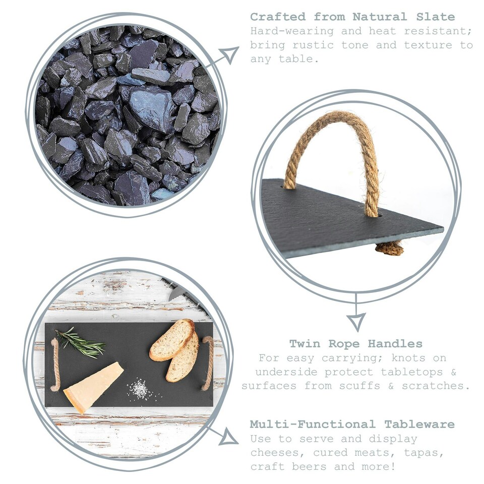 image 1 of Argon Tableware Slate Serving Tray with Rope Handles - 40 x 20cm Grey