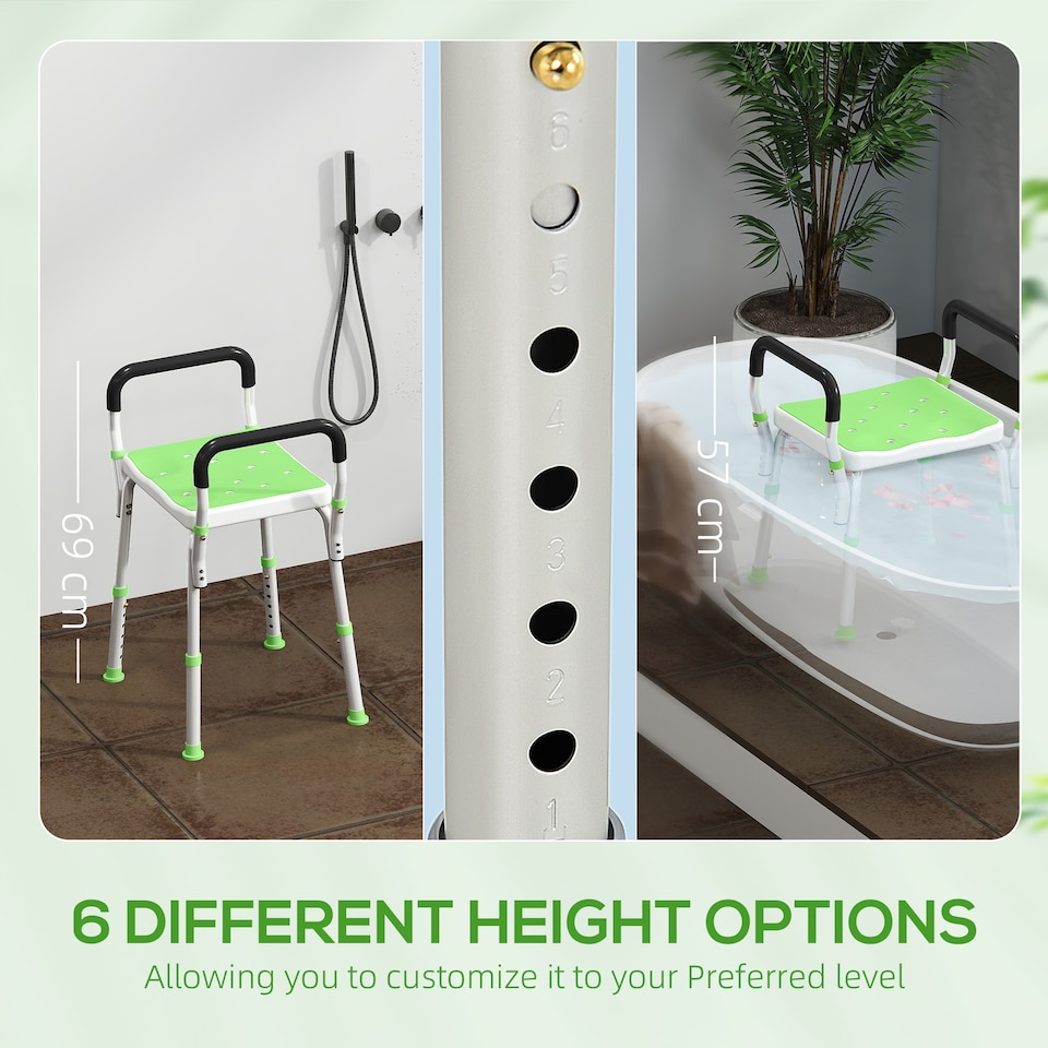 image 1 of HOMCOM Rust-Free Aluminium Bath Chair with Adjustable Height | Green | Green
