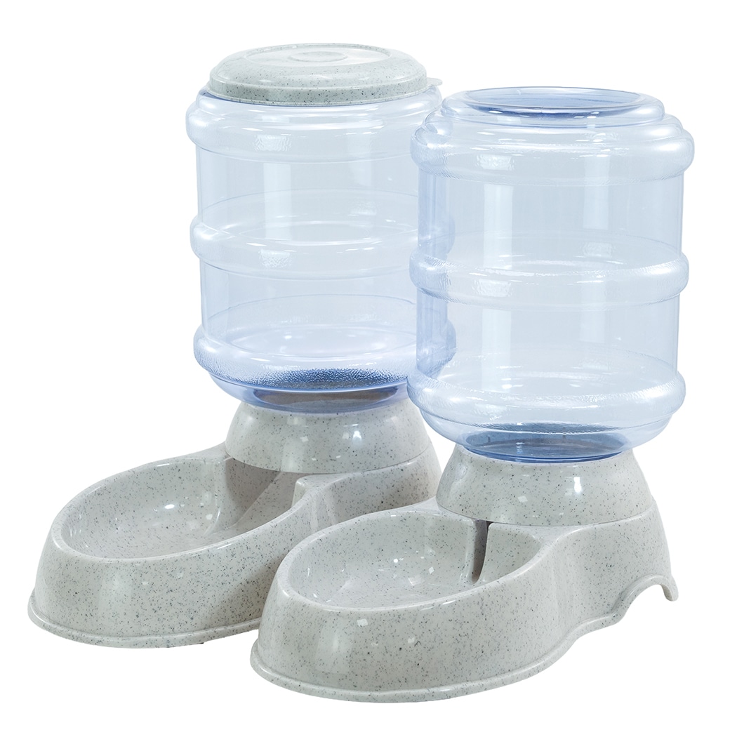 Skylos 2 Packs Automatic Food Feeder Waterer Set Plastic Dispenser Dog Cat 3.5L