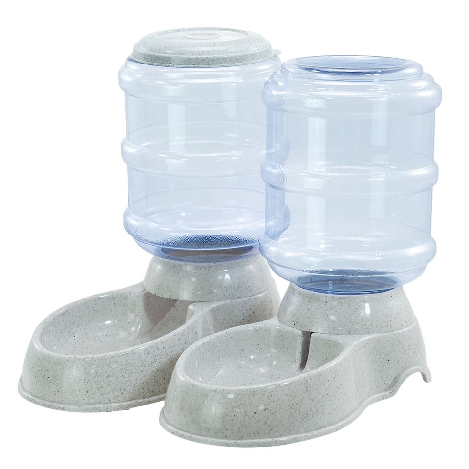 image 1 of Skylos 2 Packs Automatic Food Feeder Waterer Set Plastic Dispenser Dog Cat 3.5L