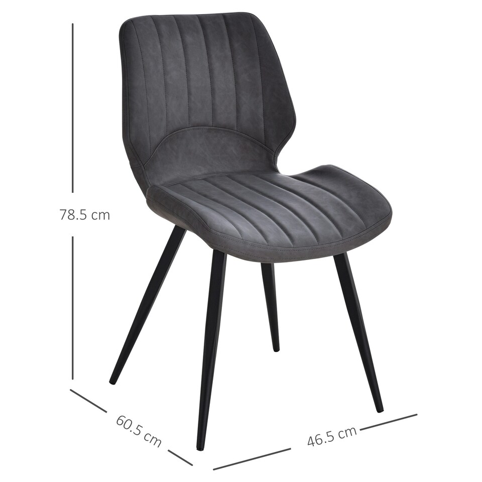 image 1 of HOMCOM Set of 2 PU Leather Dining Chair Moulded Seats Steel Frame Grey
