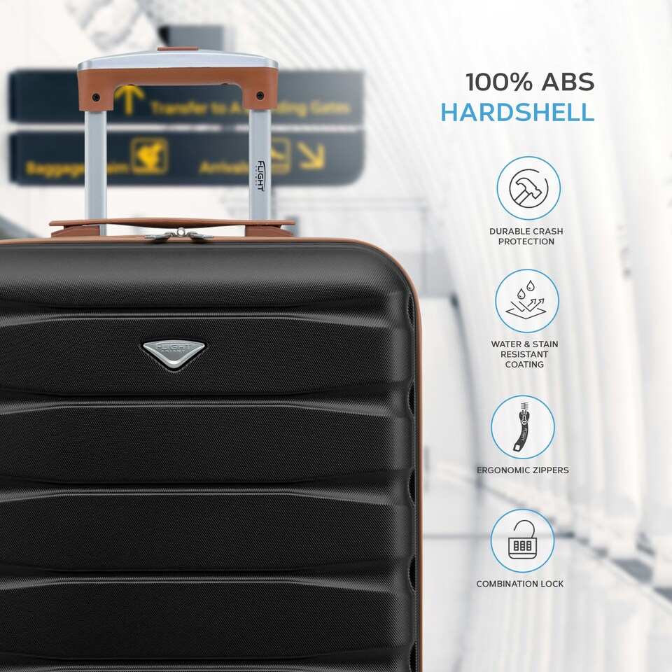 image 1 of 55x40x20cm Ryanair (Priority) TUI, Carry on Cabin Suitcase Hard Shell Approved for 60+ Airlines Black | Black/Tan | Cabin Bag