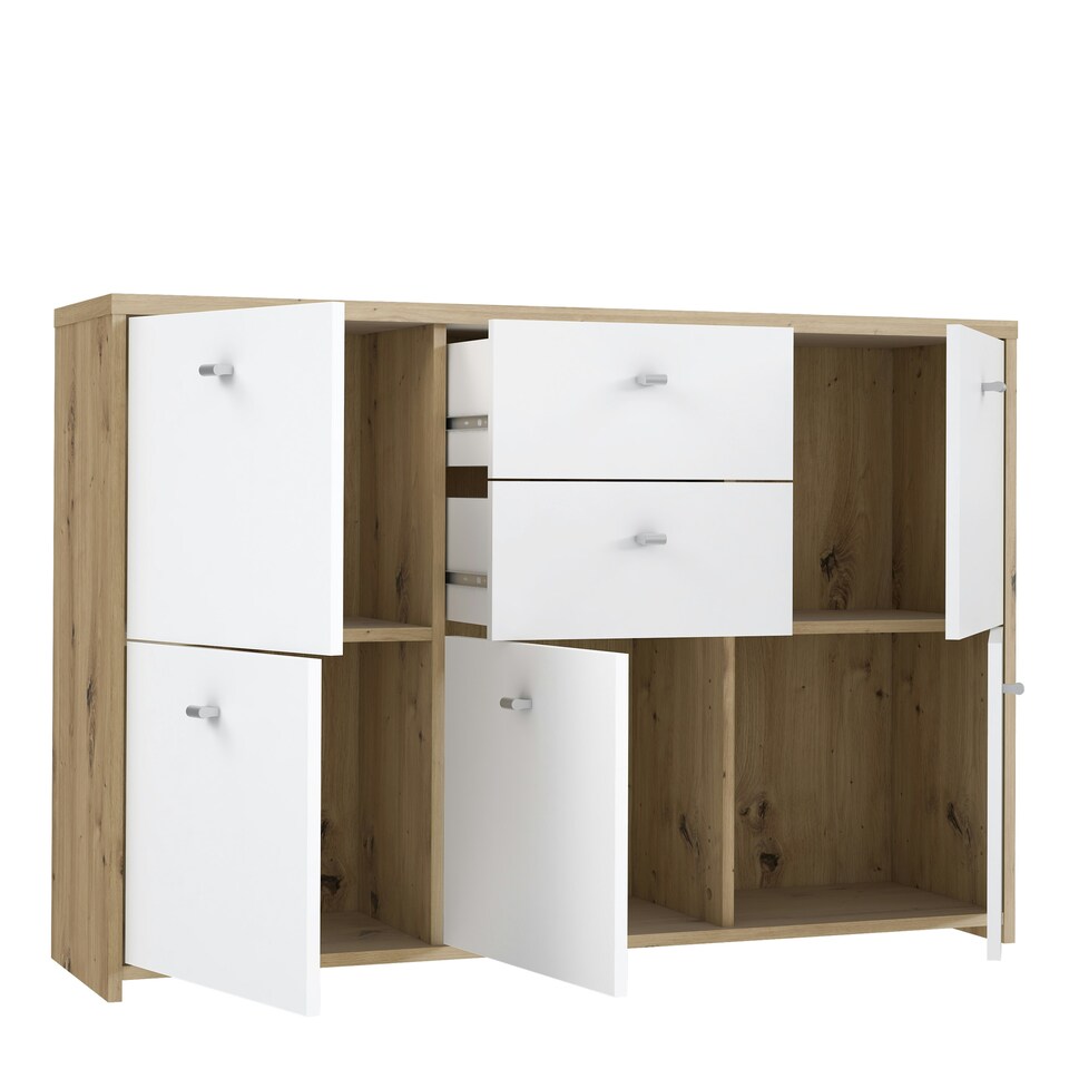 image 1 of Best Chest Storage Cabinet with 2 Drawers and 5 Doors in Artisan Oak/White