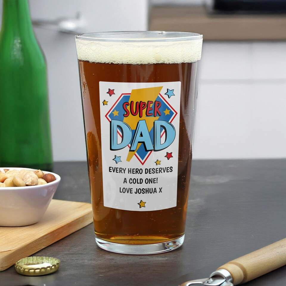 image 1 of Personalised Super Dad Printed Beer Glass Clear