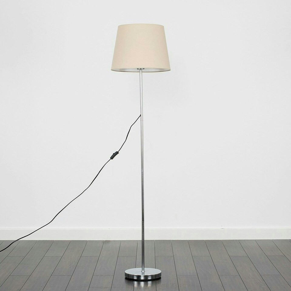 image 1 of ValueLights Charlie Chrome Floor Lamp Cream Taper Shade
