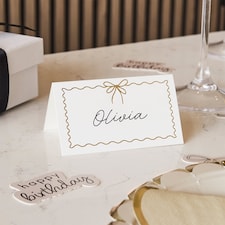 Gold Foiled Scalloped Edge Bow White Paper Place Cards - Pack of 8