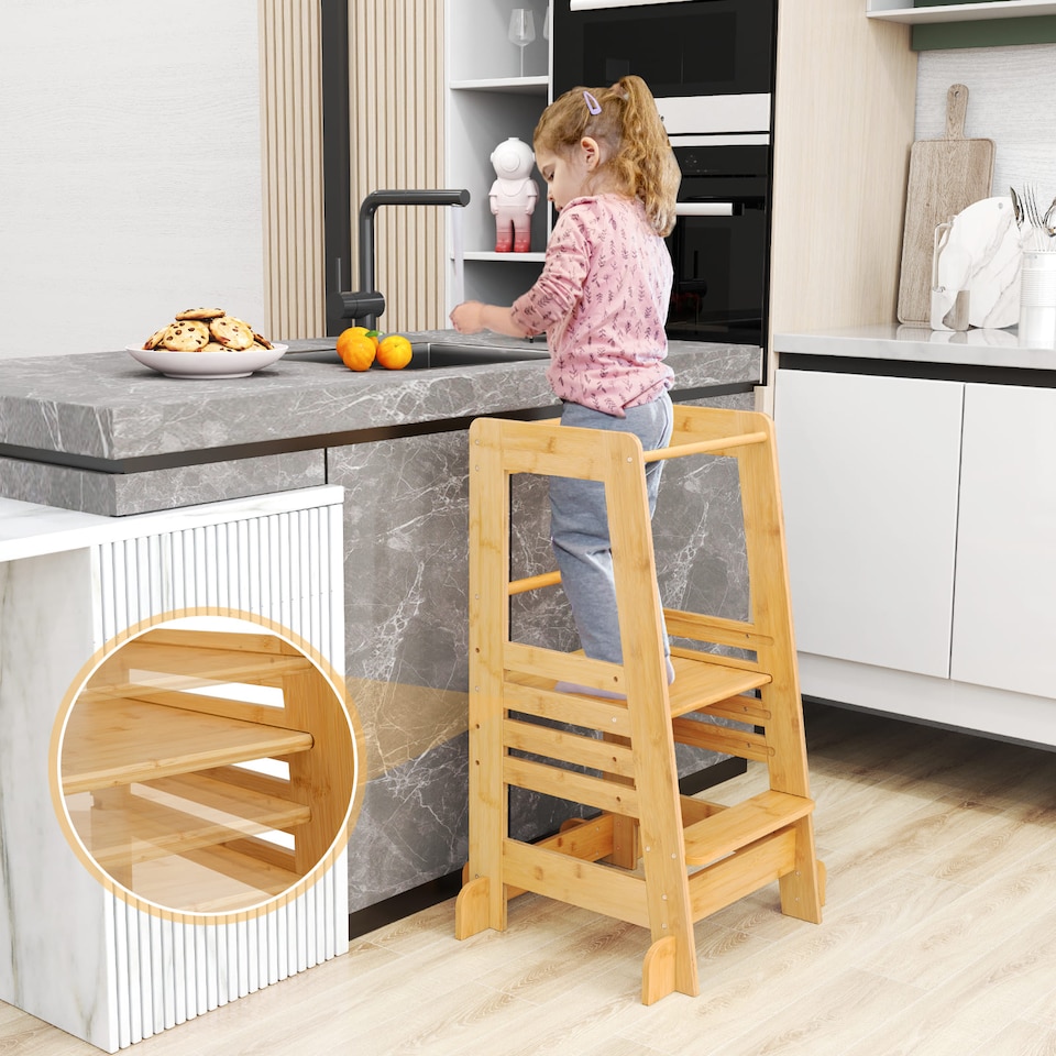 image 1 of COSTWAY Toddlers Step Stool Montessori Kitchen Step Stool-Natural