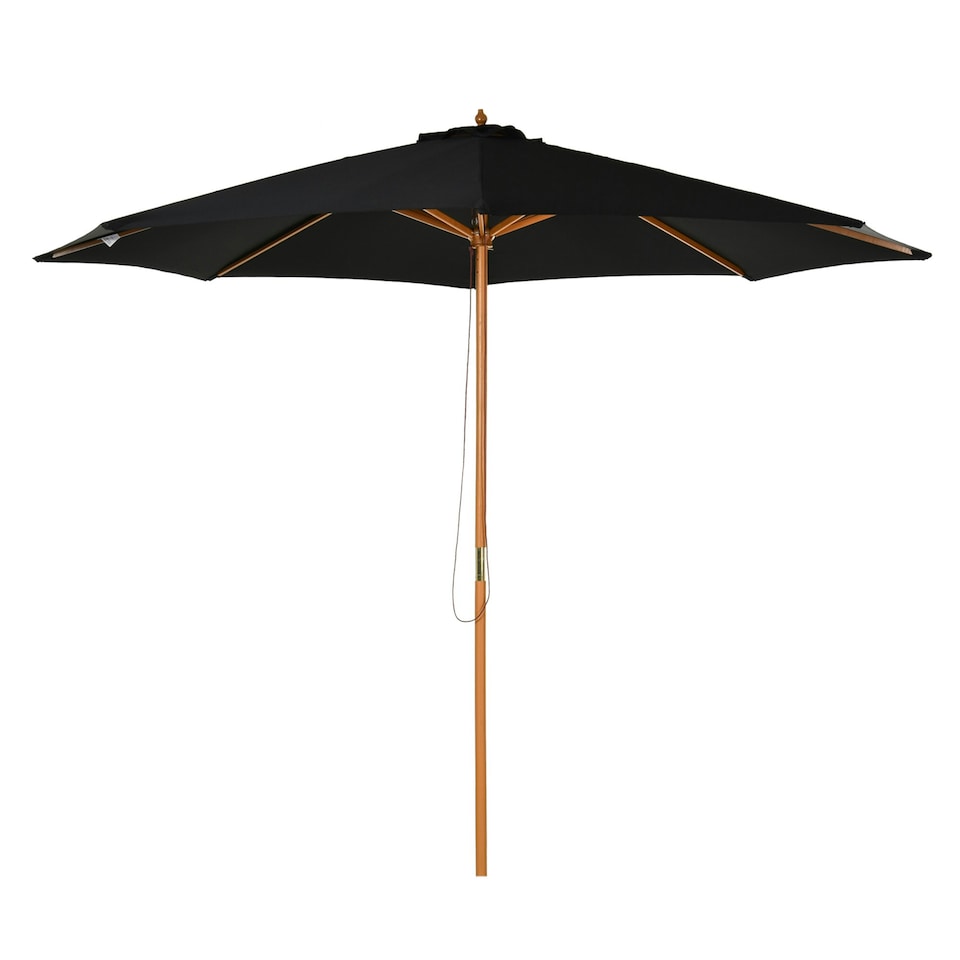 image 1 of Outsunny 3(m) Wooden Garden Parasol Sun Shade Outdoor Umbrella Black