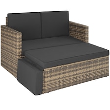 Garden Sofa Corfu - 2 seater sofa, stool sun lounger, thick cushions | Cream | nature | 119 x 64,50 x 71,50 cm | 1