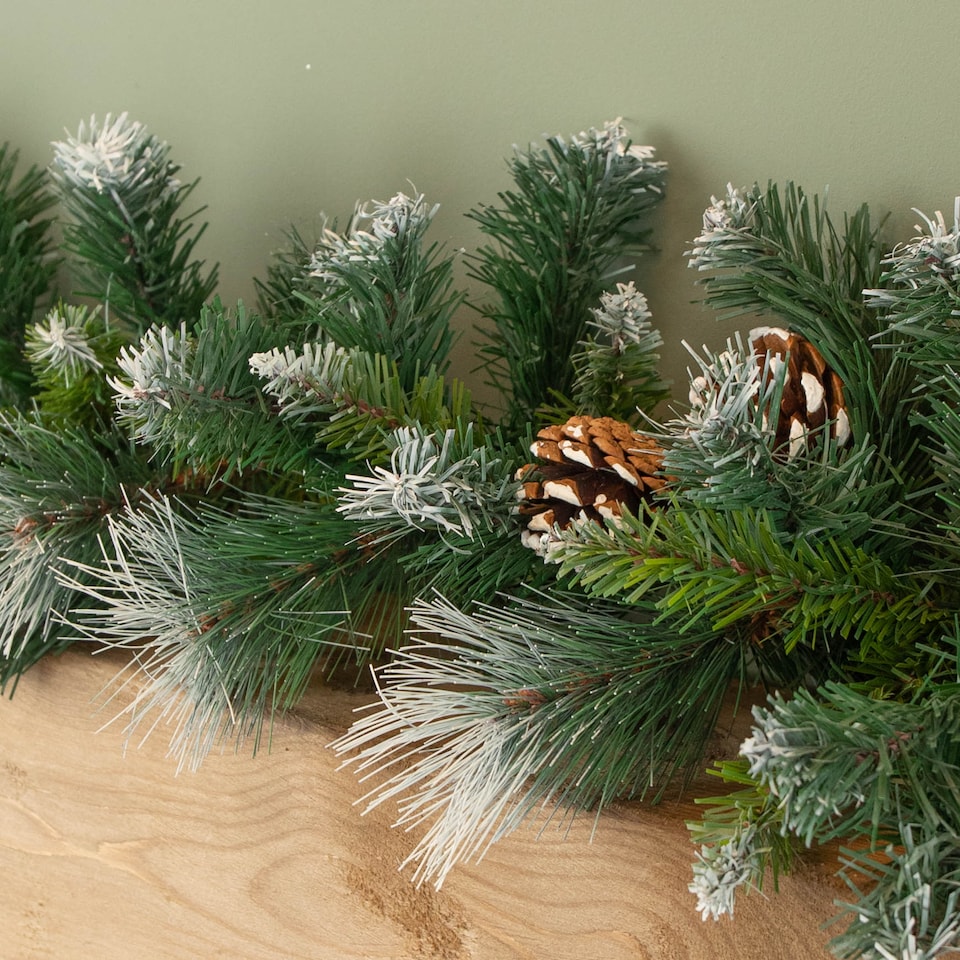image 1 of 270cm x 25cm Frosted Glacier Christmas Garland with Pine Cones
