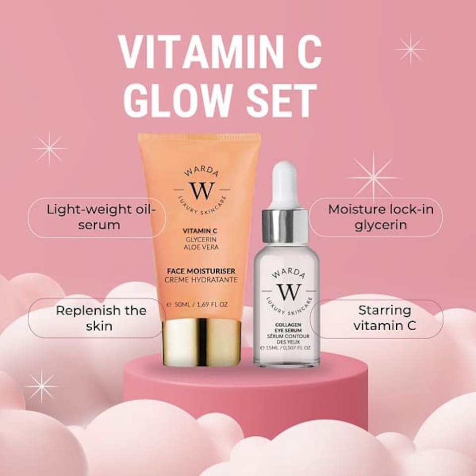 image 1 of Warda Luxury Skincare Skin Glow Boost Vitamin C Moisturiser 50ml + Skin Glow Boost Vitamin C Eye Serum 15ml