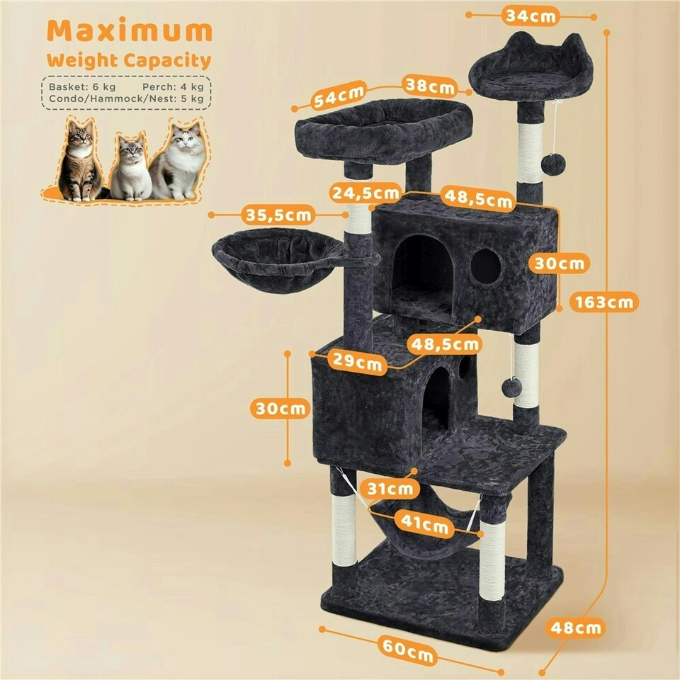 image 1 of Yaheetech 163 cm Large Cat Tower with Condos Platform Perch Black