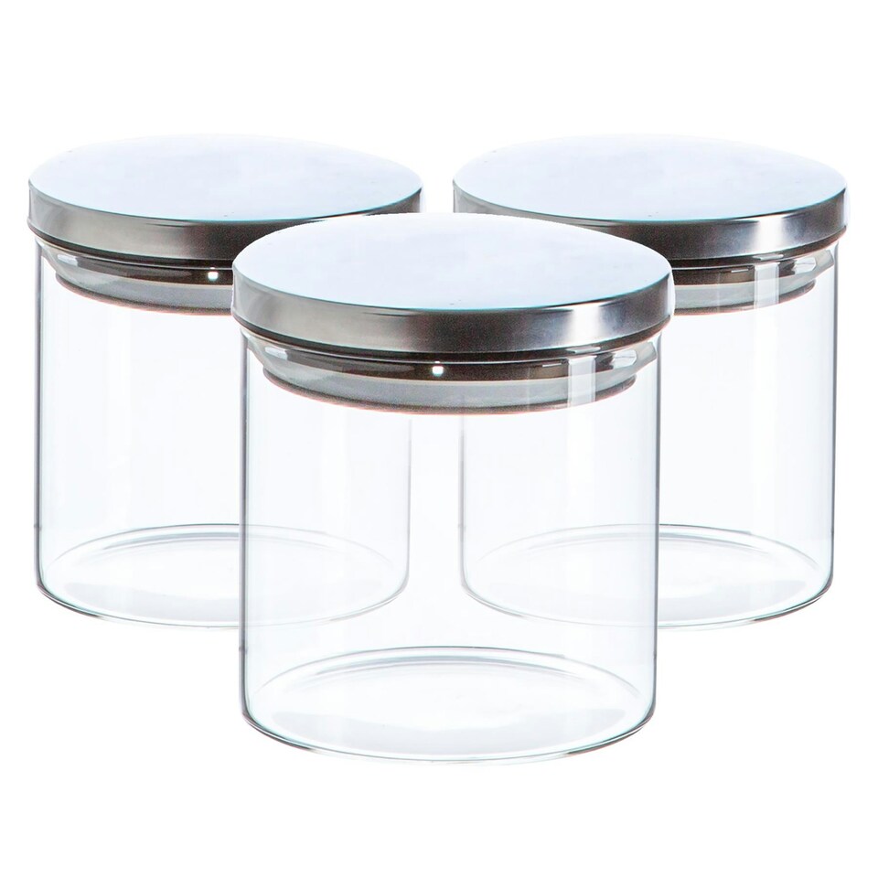 image 1 of Argon Tableware Scandi Storage Jars with Metallic Lids - 550ml - Silver - Pack of 3