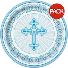 Unique Party Radiant Cross Communion Party Plates (Pack of 8) - Sky Blue/White - One Size