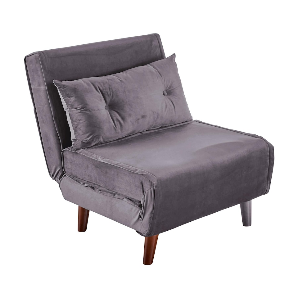 image 1 of Single Sofa Bed Folding Chair Velvet Wooden Legs One Pillow | Grey | One Size