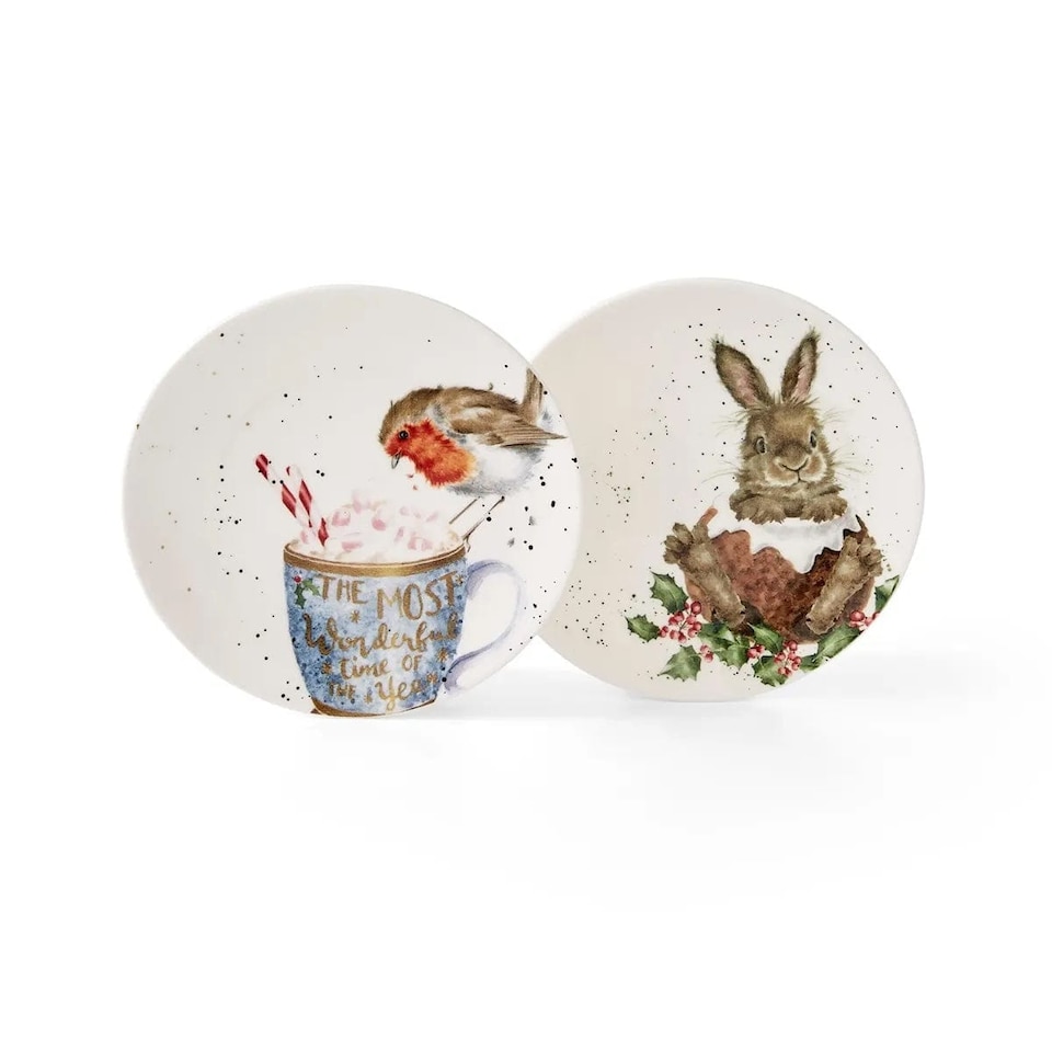 image 1 of Wrendale Designs Set of 2 Fine Bone China Christmas Cake Plates