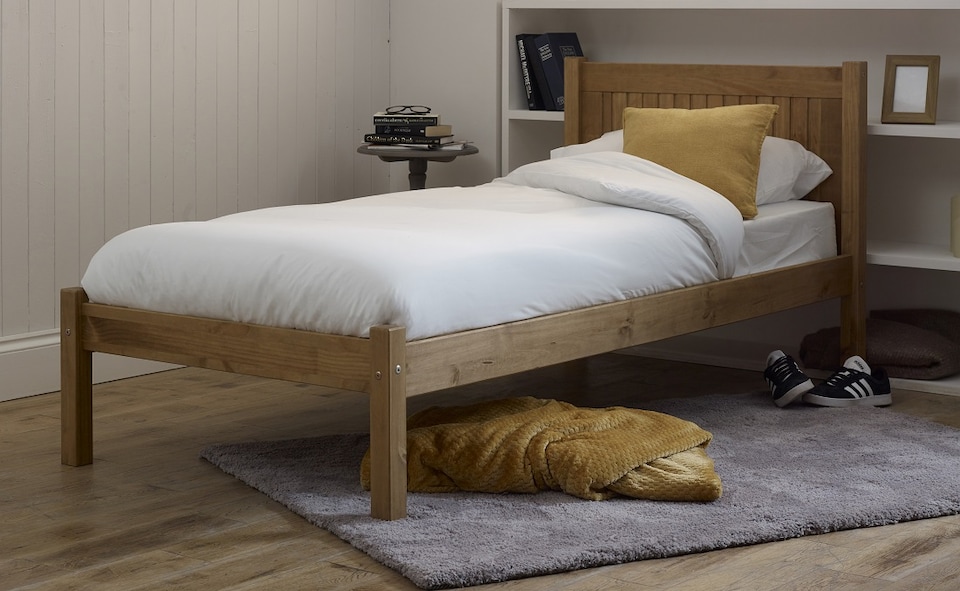 image 1 of 4ft Small Double Antique honey pine,wood,wooden low foot end,solid panel bed frame.Shaker style